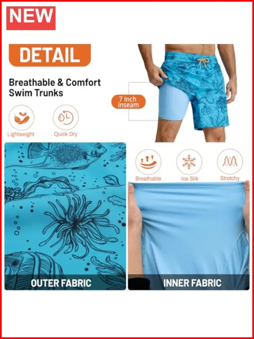 Men's 2 in 1 Swim Trunks with Compression Liner 7